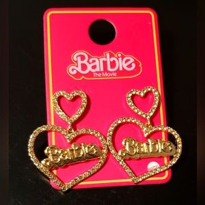 Barbie The Movie 2023 Gold Rhinestone Hearts Drop Earrings